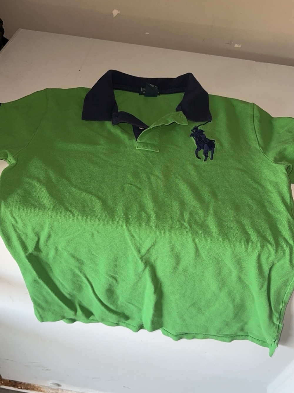 Ralph Lauren Bright Green Polo with Navy Collar & Logo